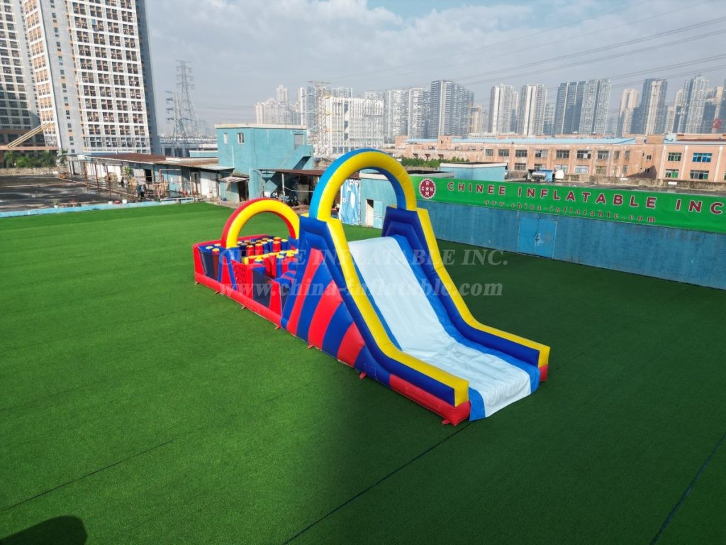 T7-519 Inflatable Obstacle Course with Climbing Wall & Slide