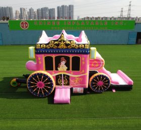 T5-672 Disney Pink Princess Carriage Combo Bouncer With Slide Party Event