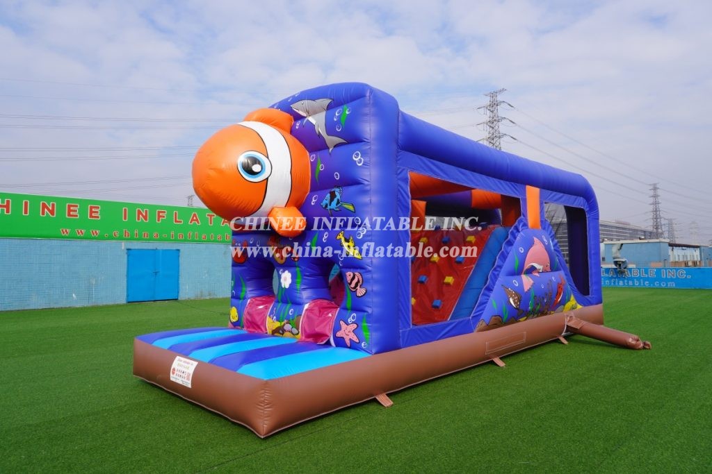 T7-1248 Undersea Clownfish Inflatable Kids Marine Themed Obstacle Course With Slide