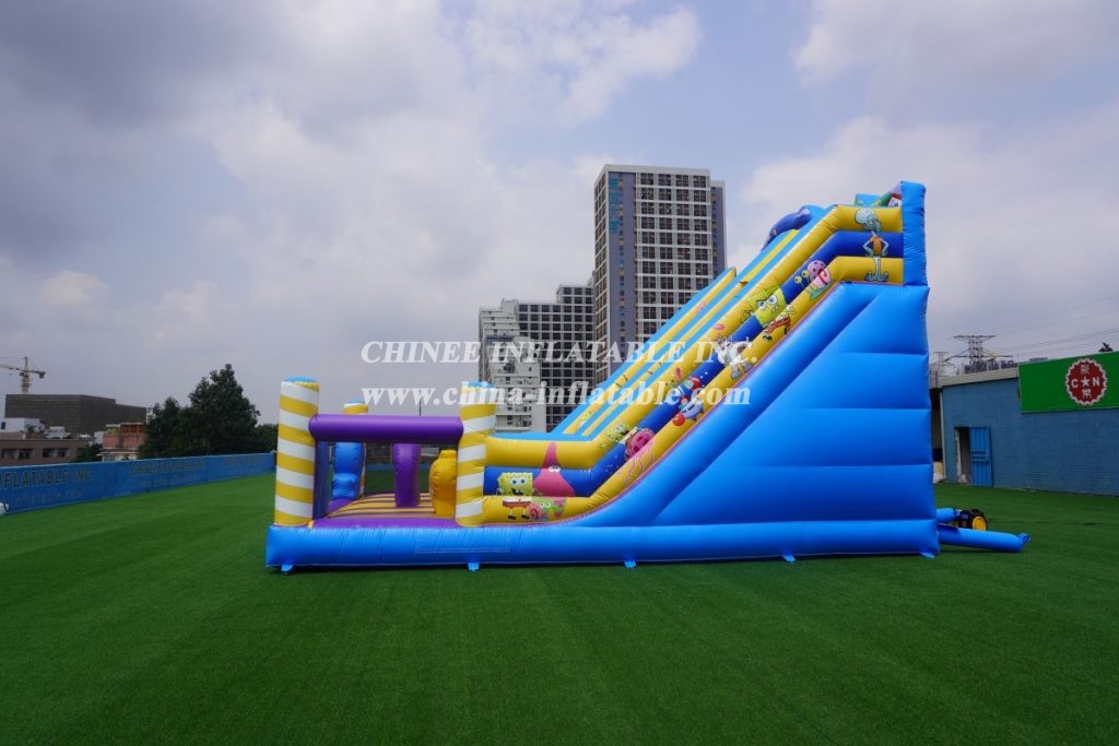 T8-3806 Outdoor Bouncy Castle With Slide Spongebob Funcity