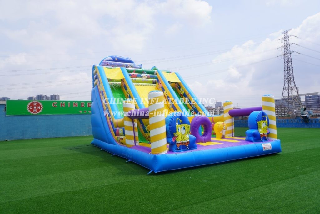 T8-3806 Outdoor Bouncy Castle With Slide Spongebob Funcity