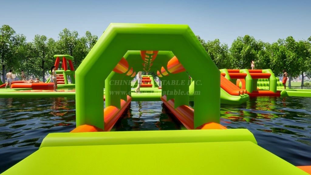 S194 Green Inflatable Water Park Aqua Park Water Island