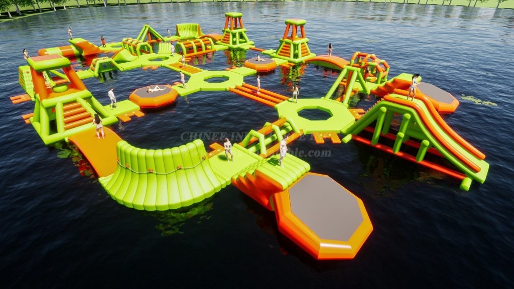 S194 Green Inflatable Water Park Aqua Park Water Island