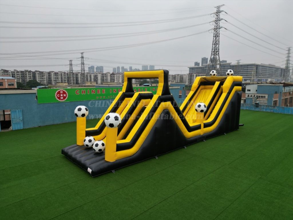 T7-564C Exciting Soccer-Themed Yellow Wavy Double Inflatable Slide