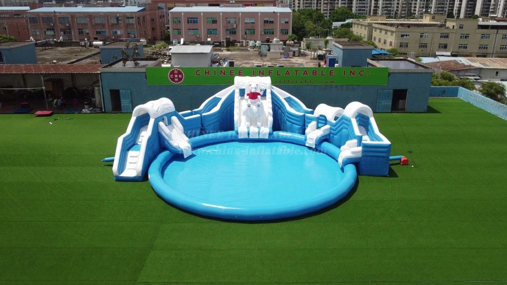 Pool2-740 Frozen World Polar Bear Inflatable Slide & Pool