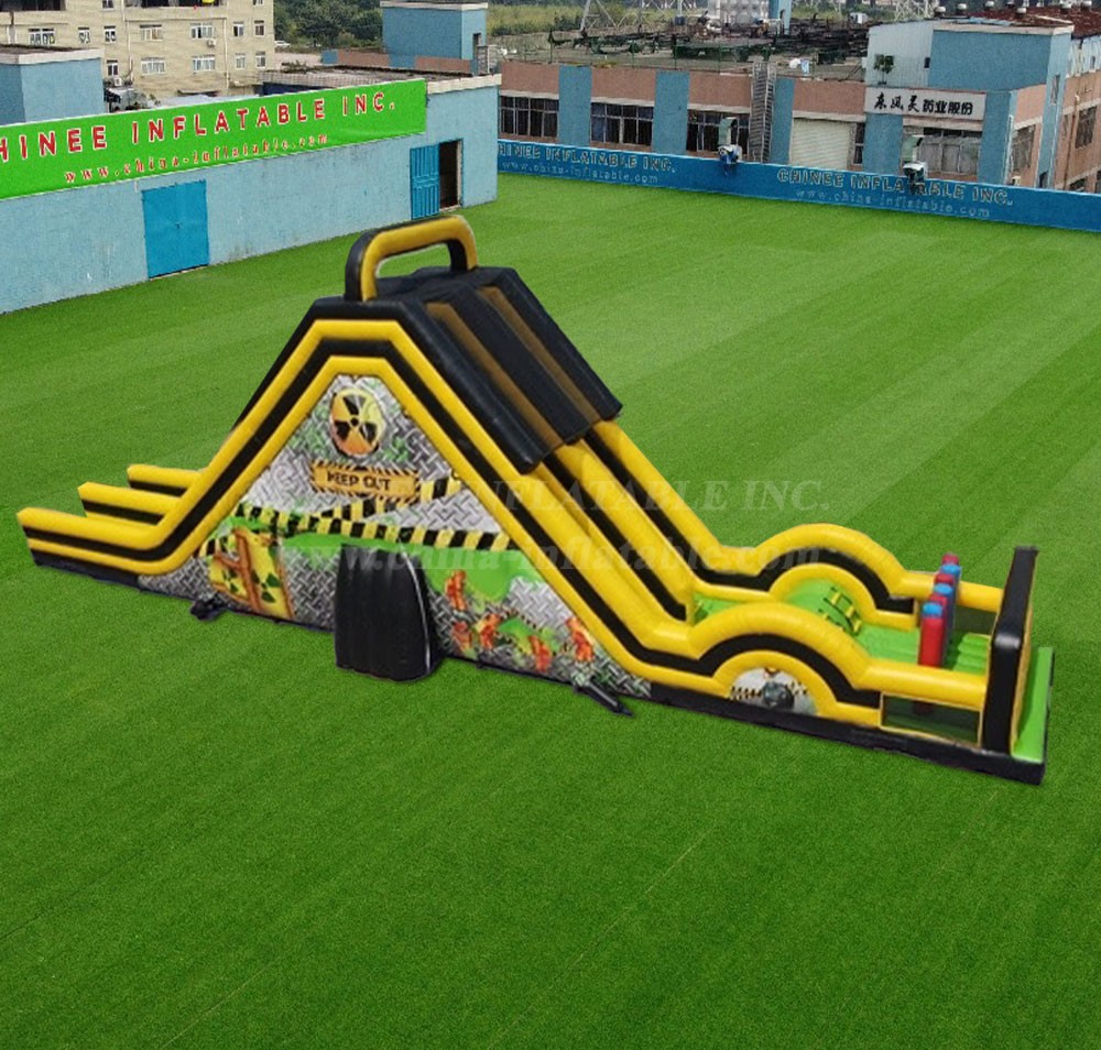 T8-4504 Dual Lane Dry Slide with Obstacle Course