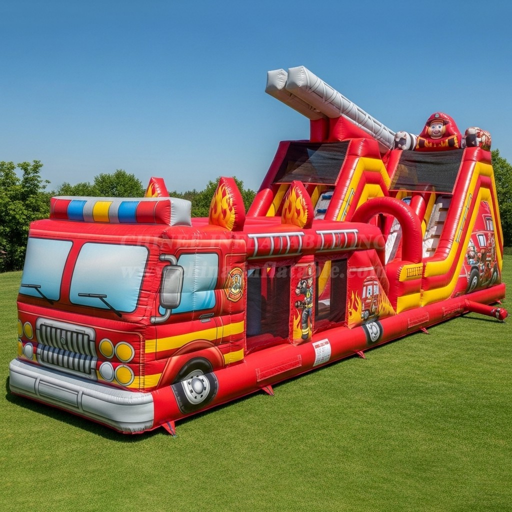 T7-3618 Firetruck Inflatable Obstacle Courses