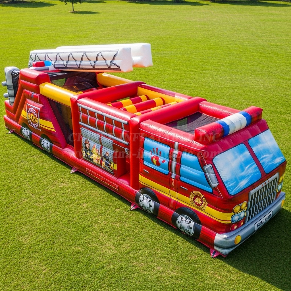T7-3619 Firetruck Inflatable Obstacle Courses