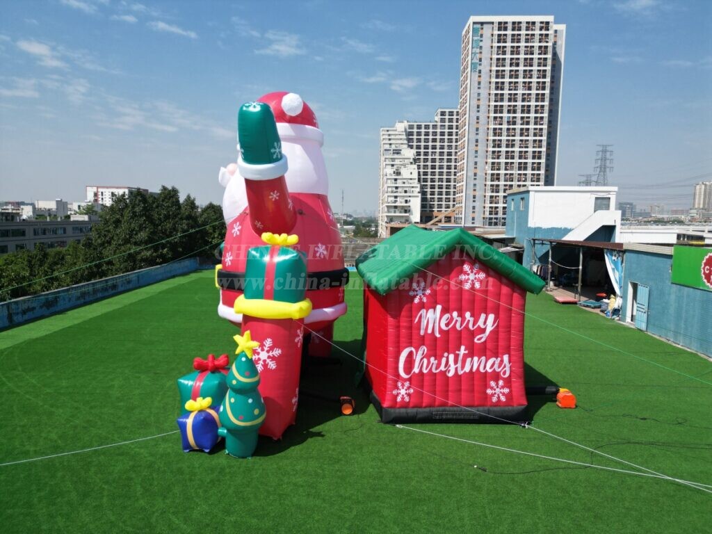 C1-401 Giant Inflatable Santa Claus with House and Gifts