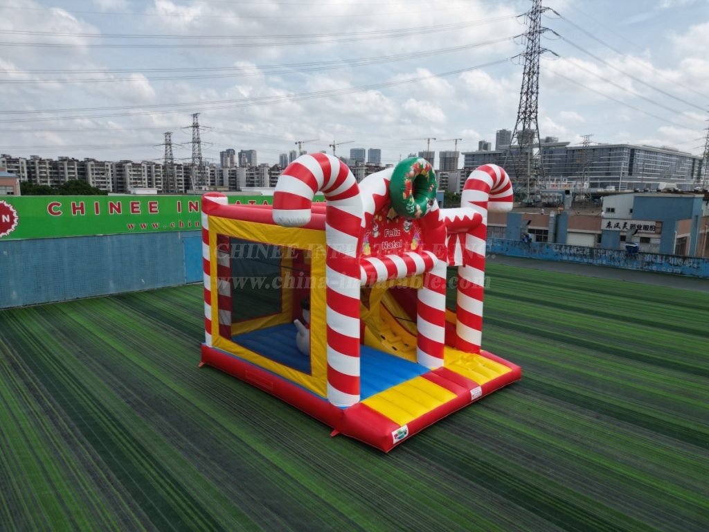 T2-4335B Christmas Candy Cane Bounce House & Slide Combo