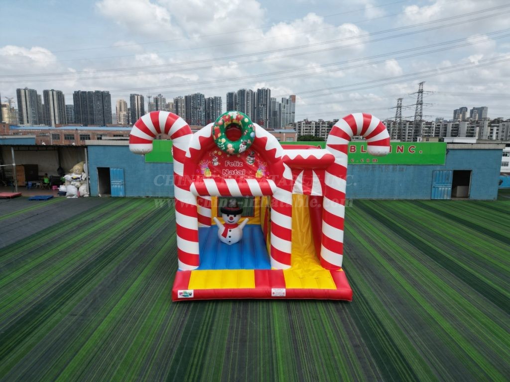 T2-4335B Christmas Candy Cane Bounce House & Slide Combo