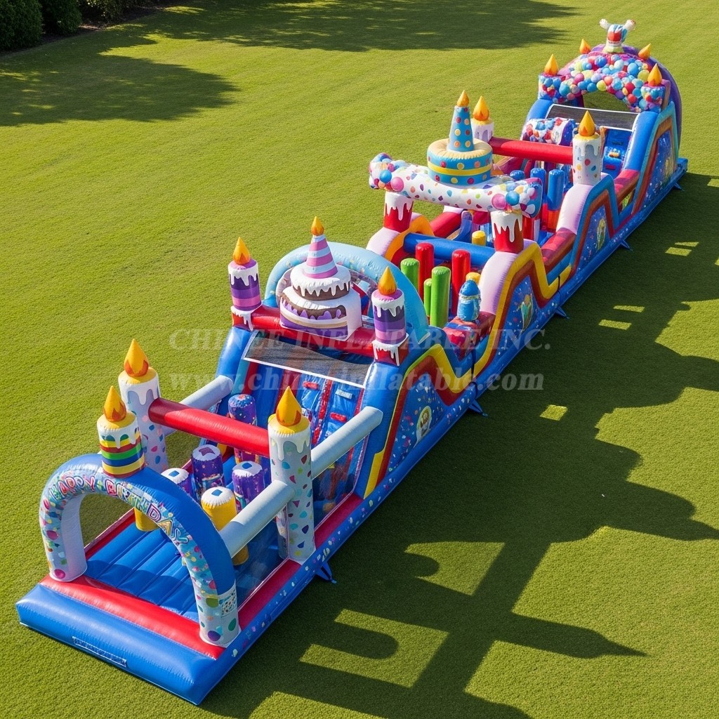 T7-3718 Birthdays Theme Inflatable Obstacle Course