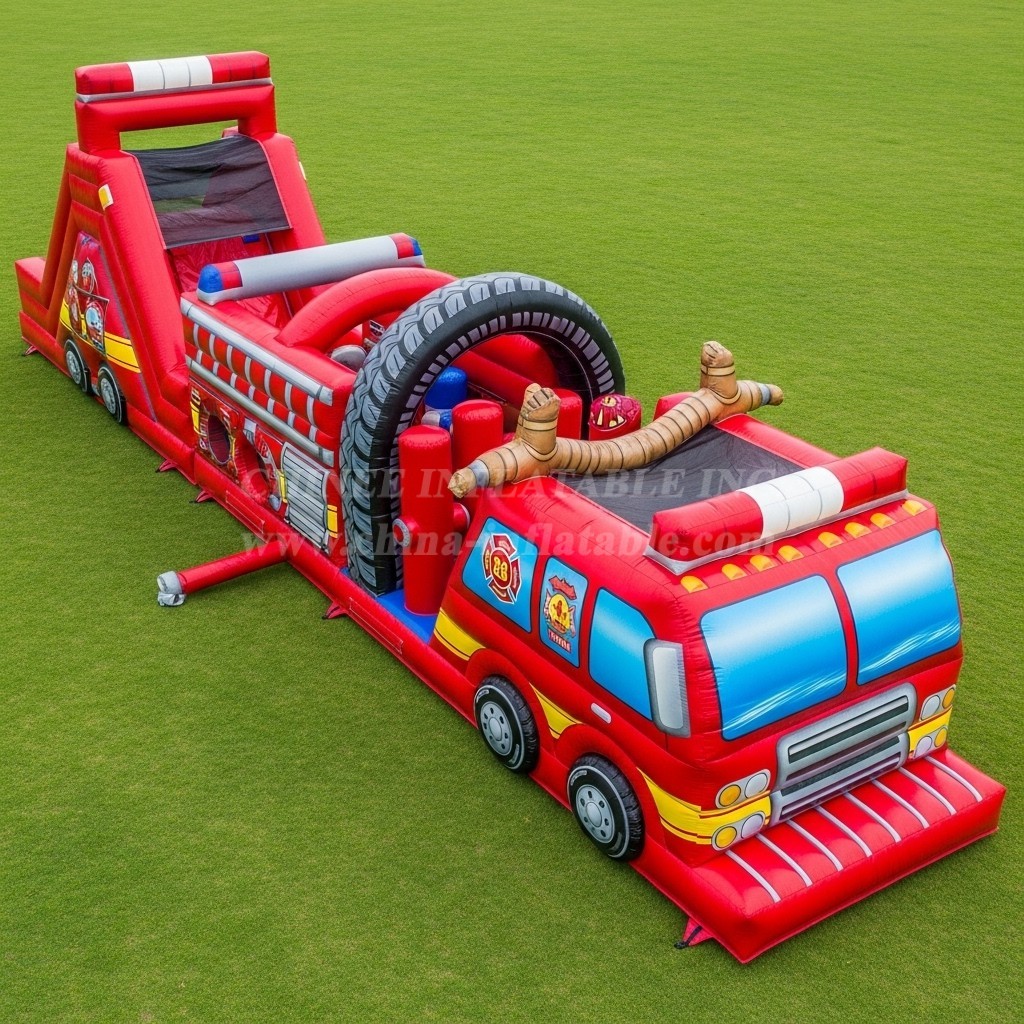 T7-3821 Firetruck Theme Inflatable Obstacle Course