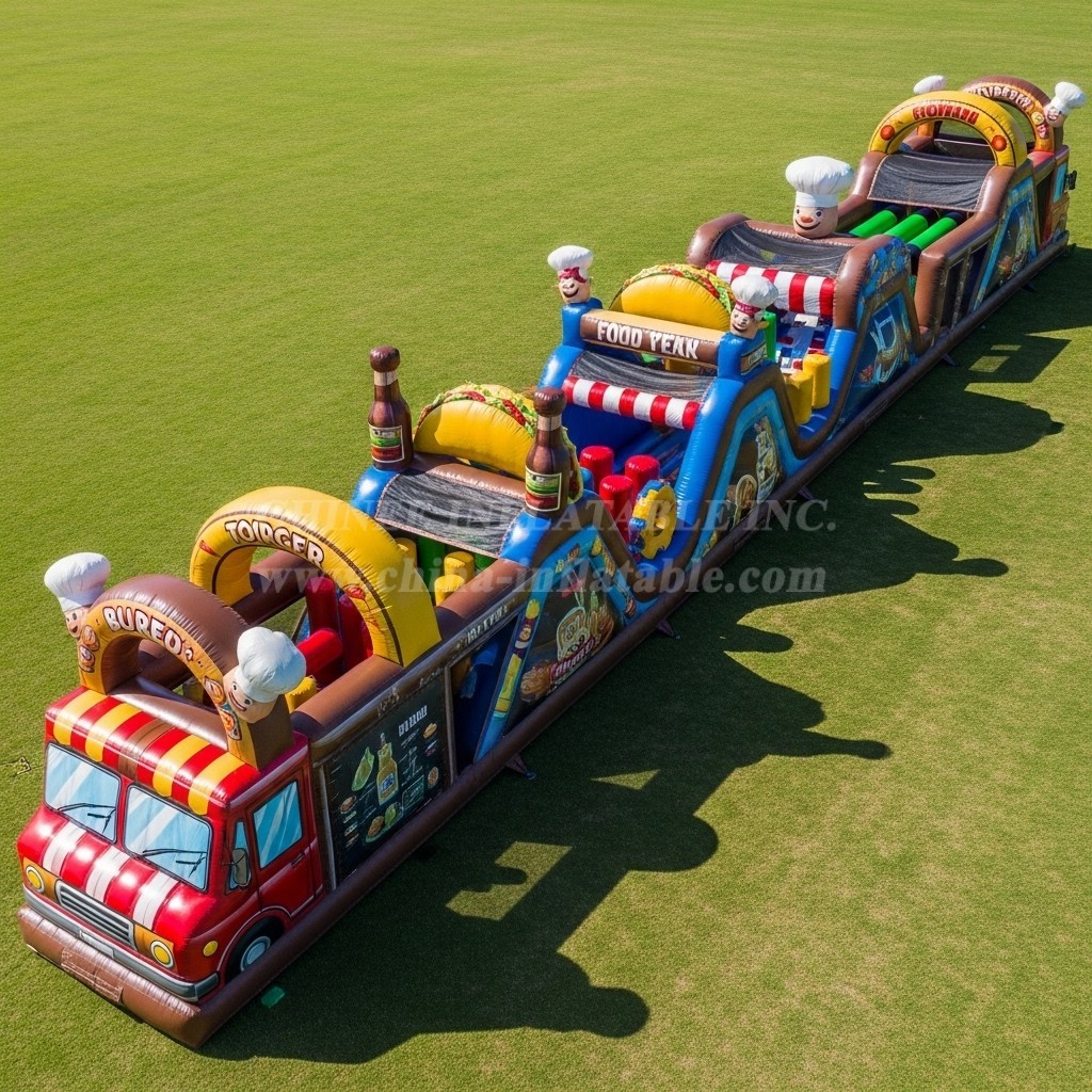 T7-3827 Food Trucks Theme Inflatable Obstacle Course