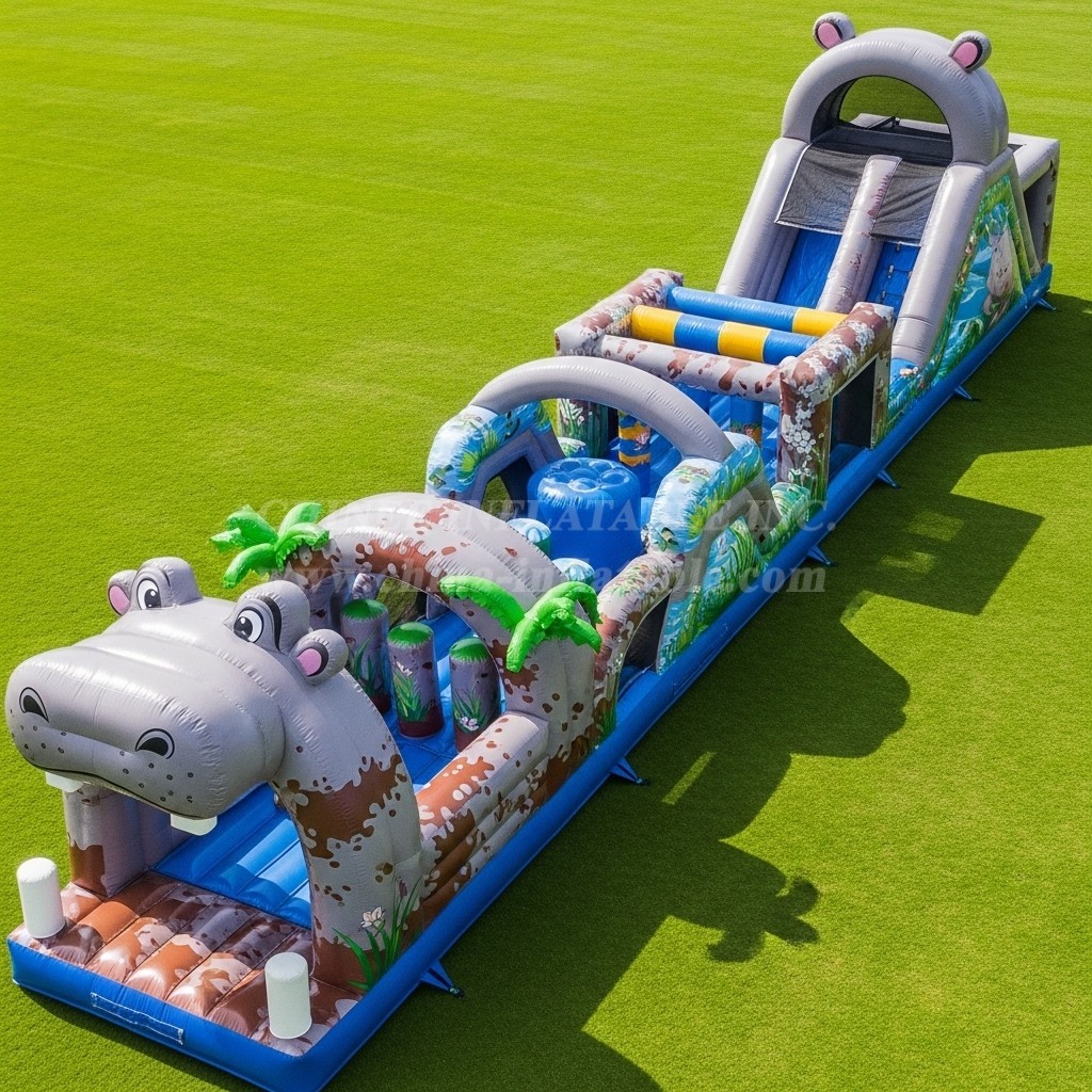 T7-3856 Hippo Theme Inflatable Obstacle Course