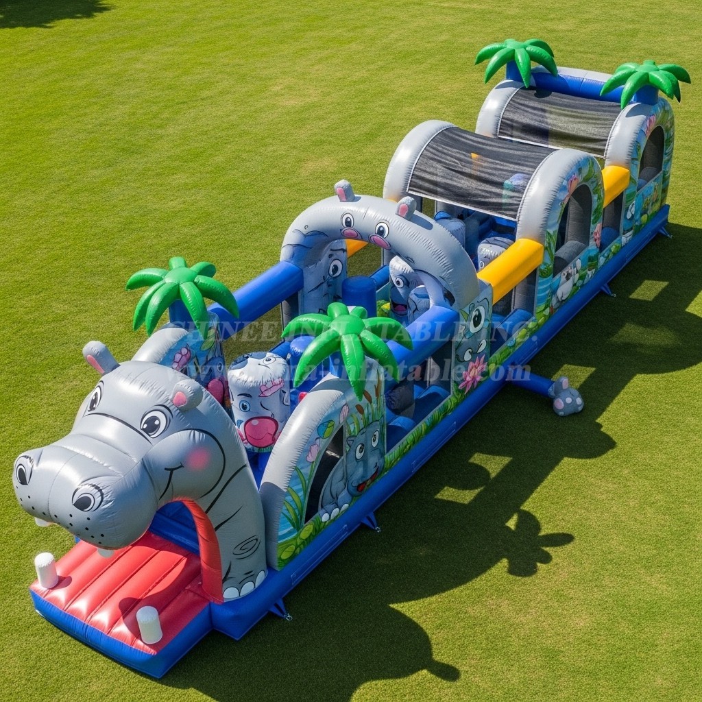 T7-3858 Hippo Theme Inflatable Obstacle Course