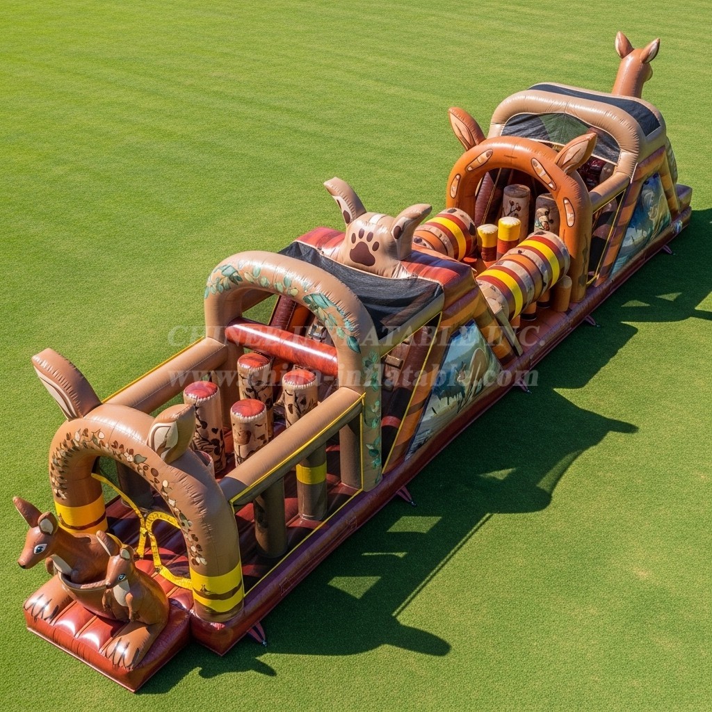 T7-3879 Kangaroo Theme Inflatable Obstacle Course