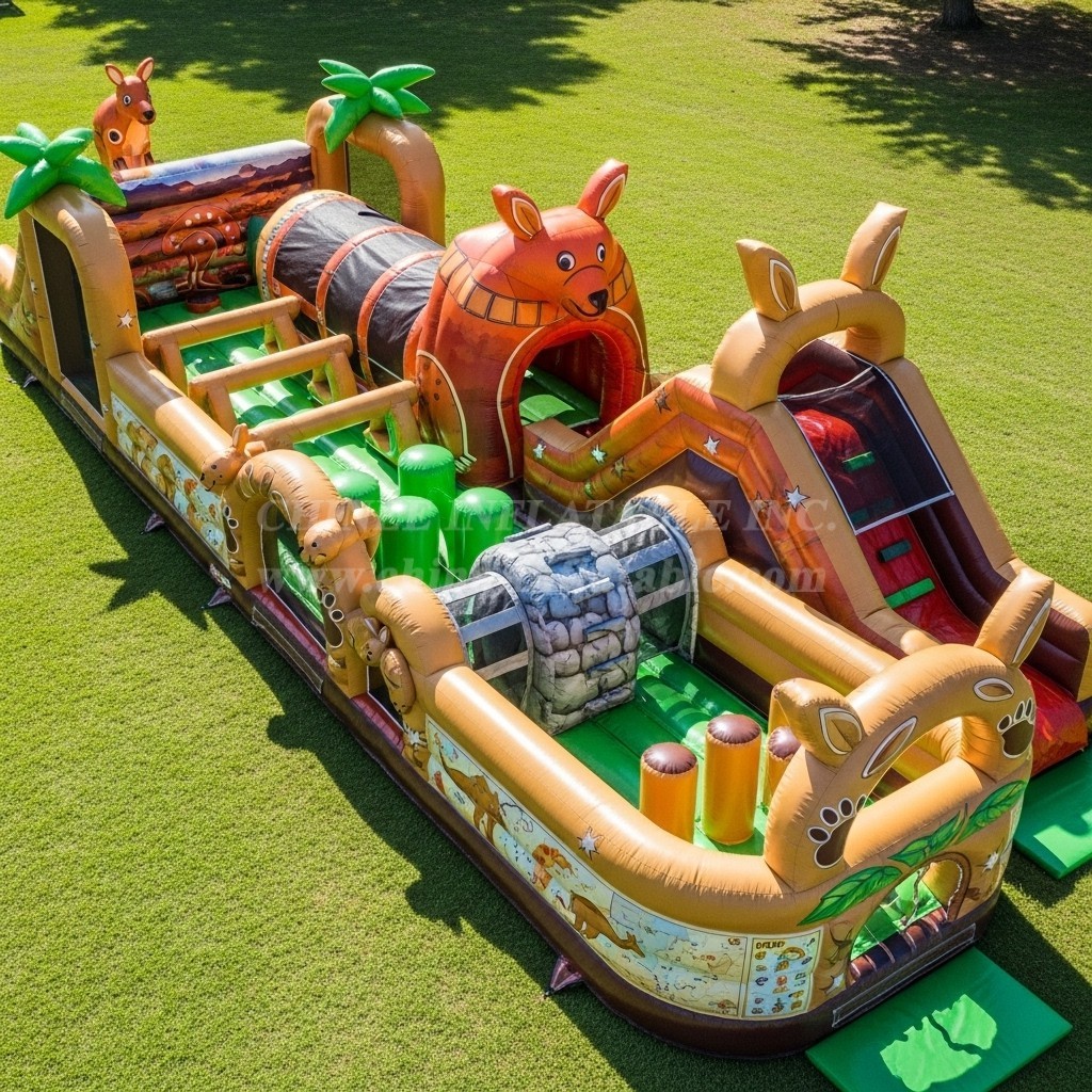 T7-3881 Kangaroo Theme Inflatable Obstacle Course