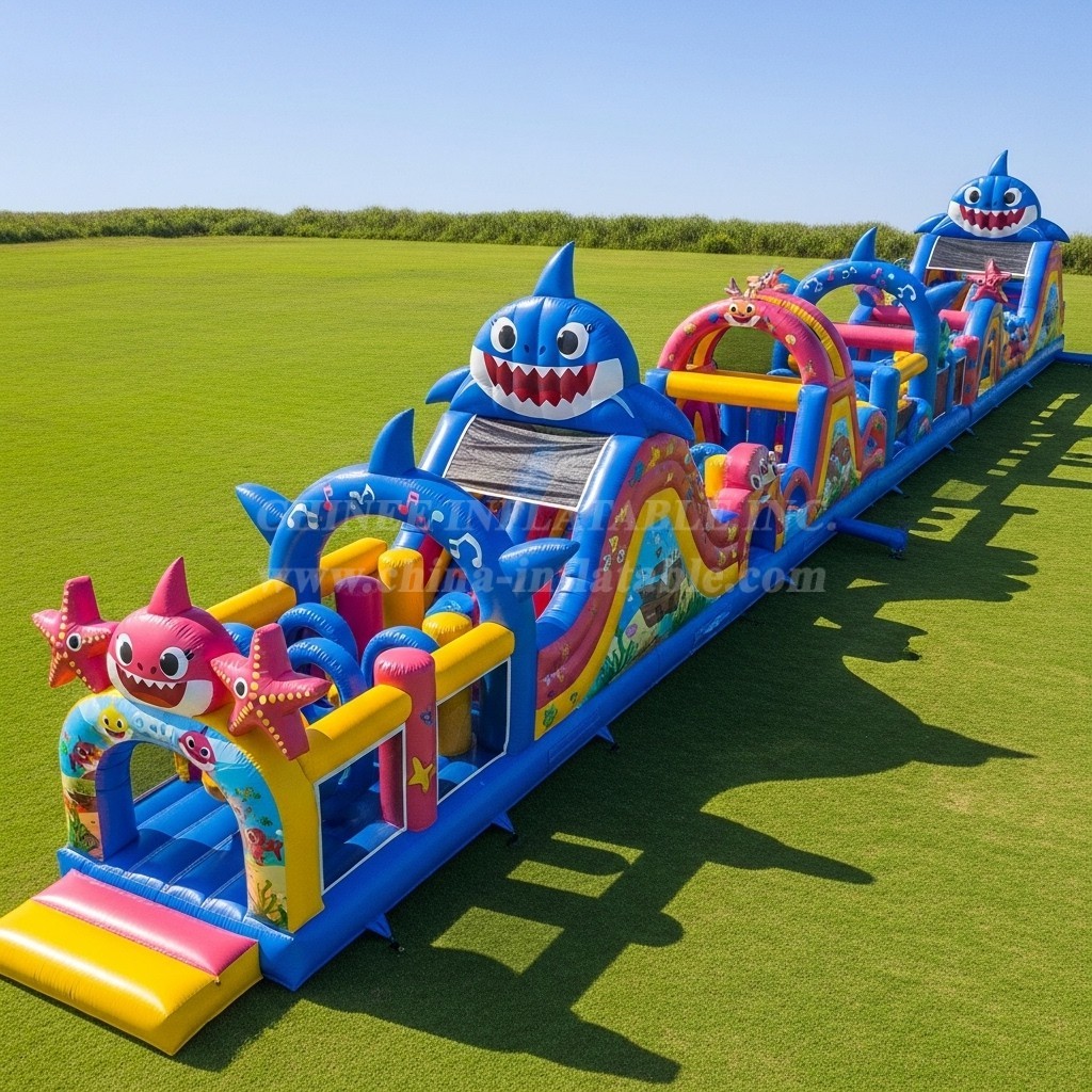 T7-4100 Baby Shark Theme Inflatable Obstacle Course