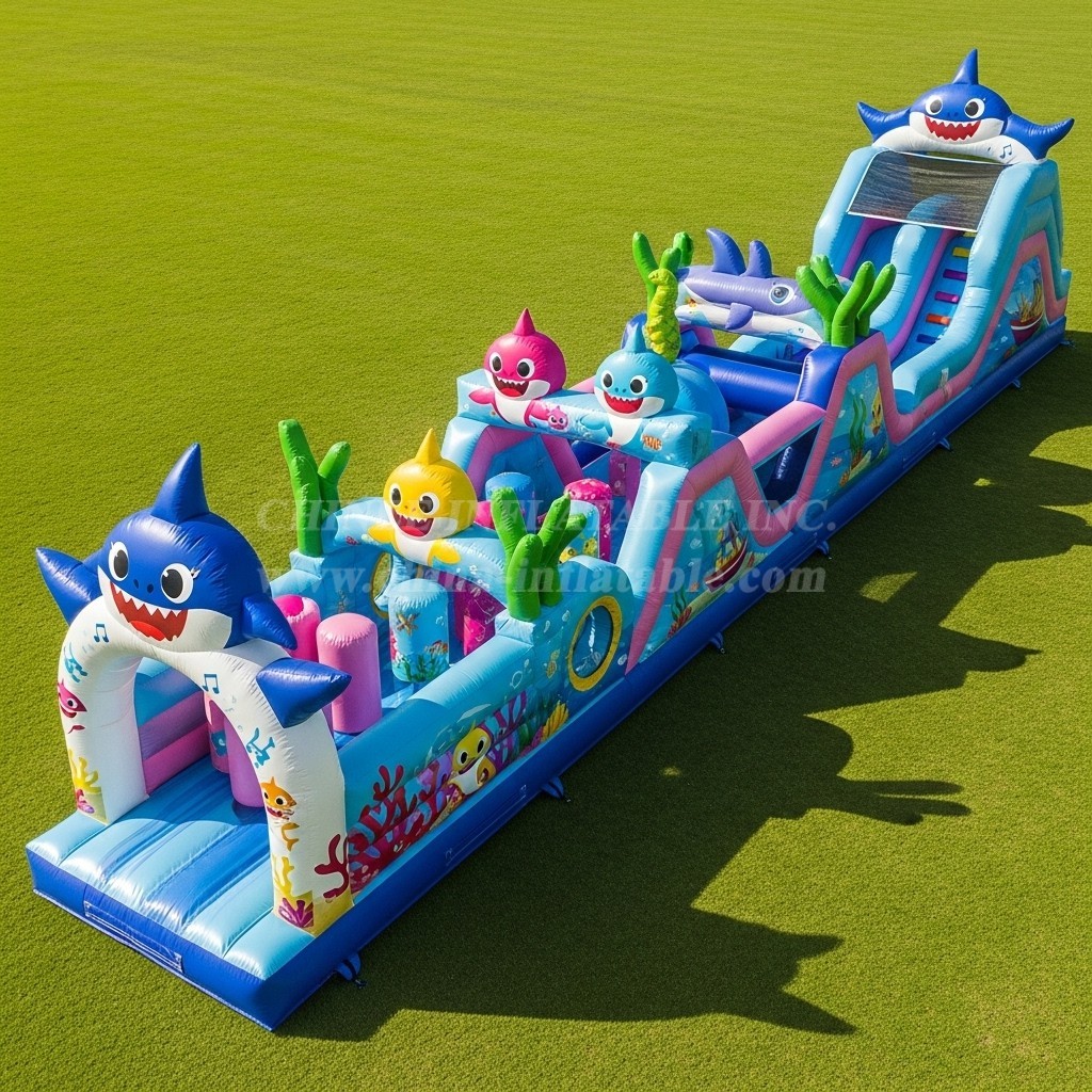 T7-4101 Baby Shark Theme Inflatable Obstacle Course