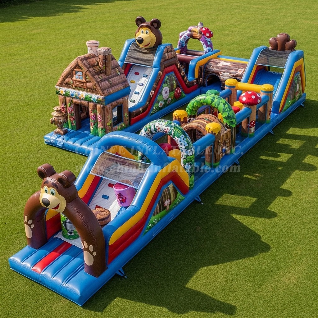 T7-4233 Masha and the Bear Theme Inflatable Obstacle Course