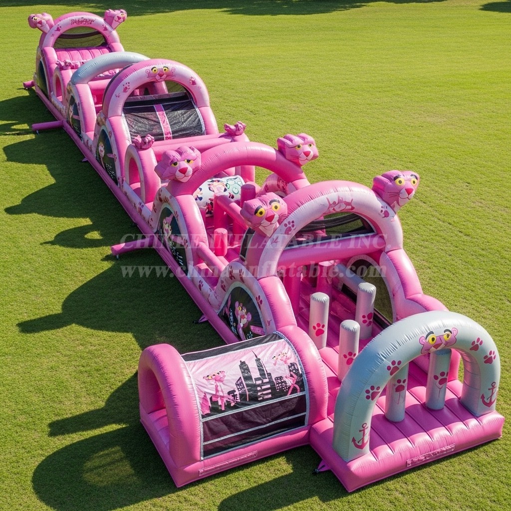 T7-4303 Pink Panther Theme Inflatable Obstacle Course
