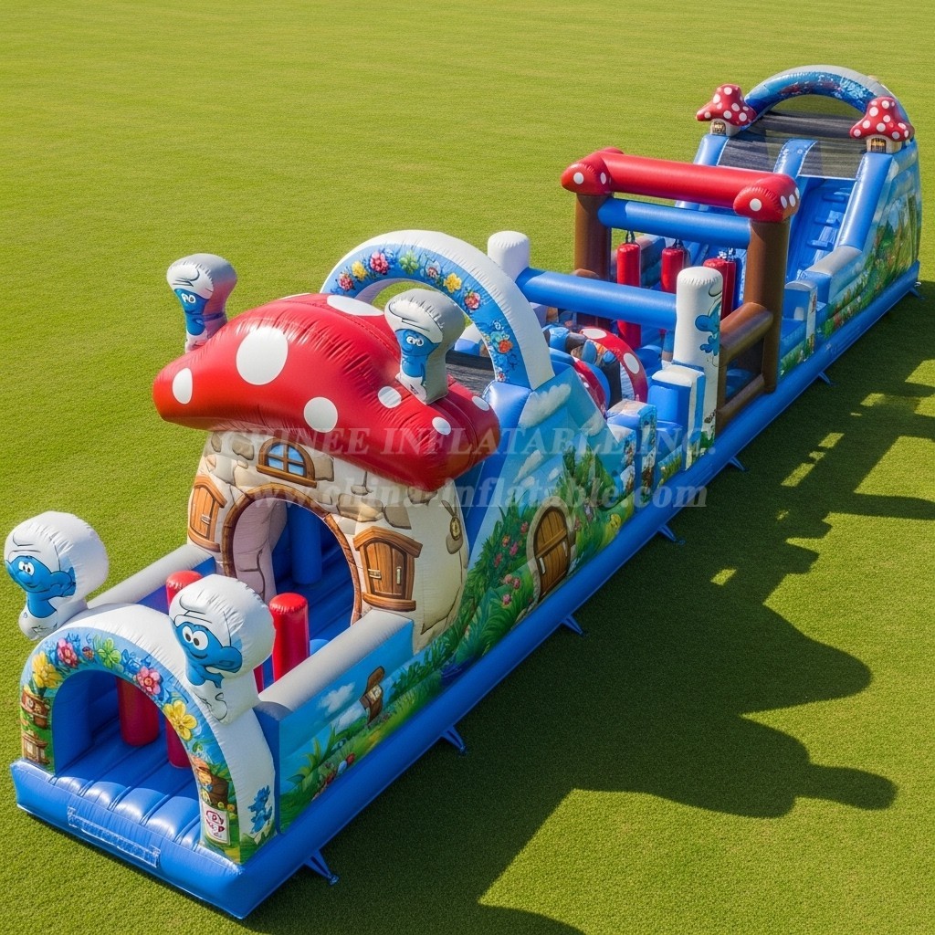 T7-4418 The Smurfs Theme Inflatable Obstacle Course
