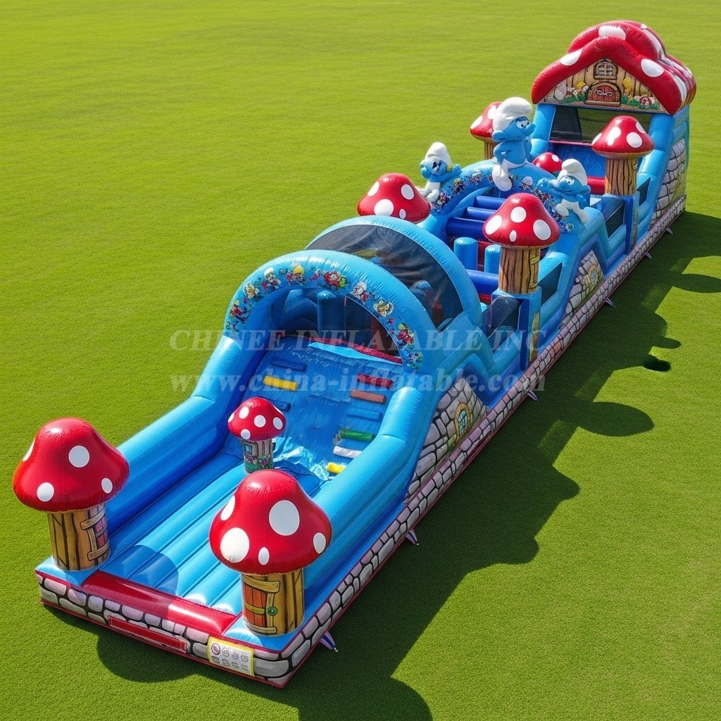 T7-4419 The Smurfs Theme Inflatable Obstacle Course