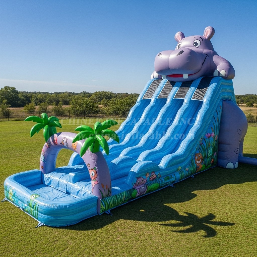 T8-5414 Hippo Theme Inflatable Water Slide