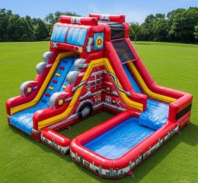 T8-5592 Firetruck Theme Inflatable Water Slide
