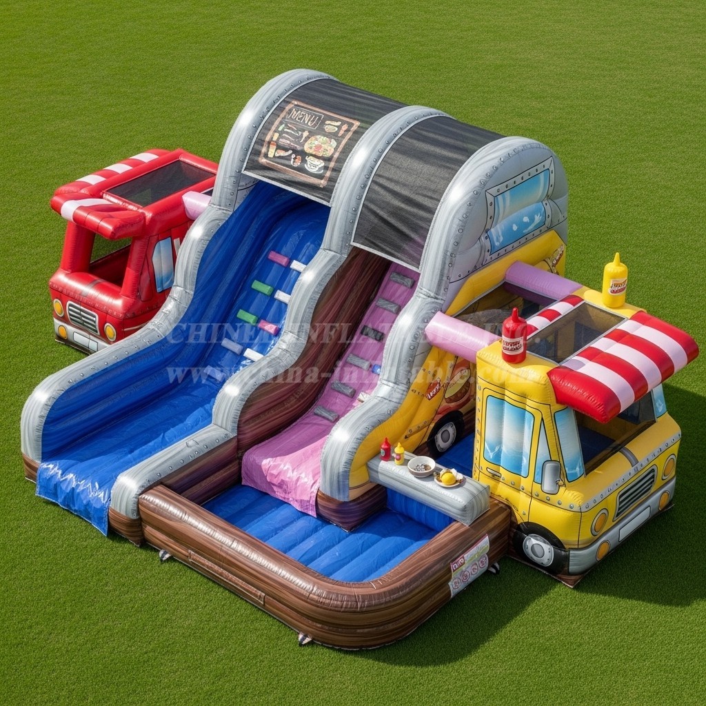 T8-5598 Food Trucks Theme Inflatable Water Slide