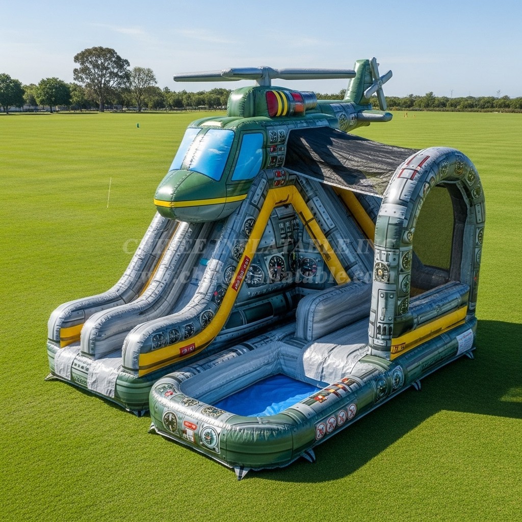 T8-5621 Helicopter Theme Inflatable Water Slide