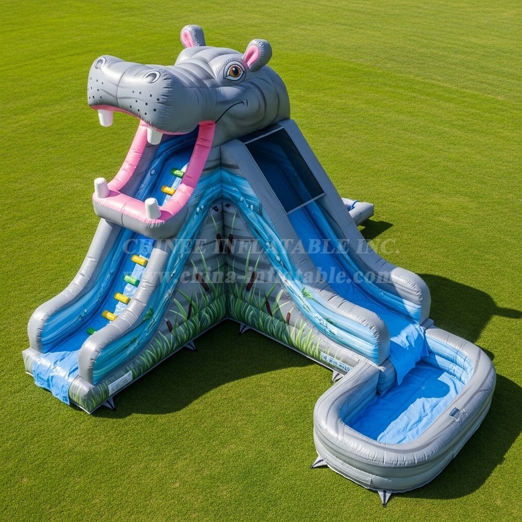 T8-5622 Hippo Theme Inflatable Water Slide