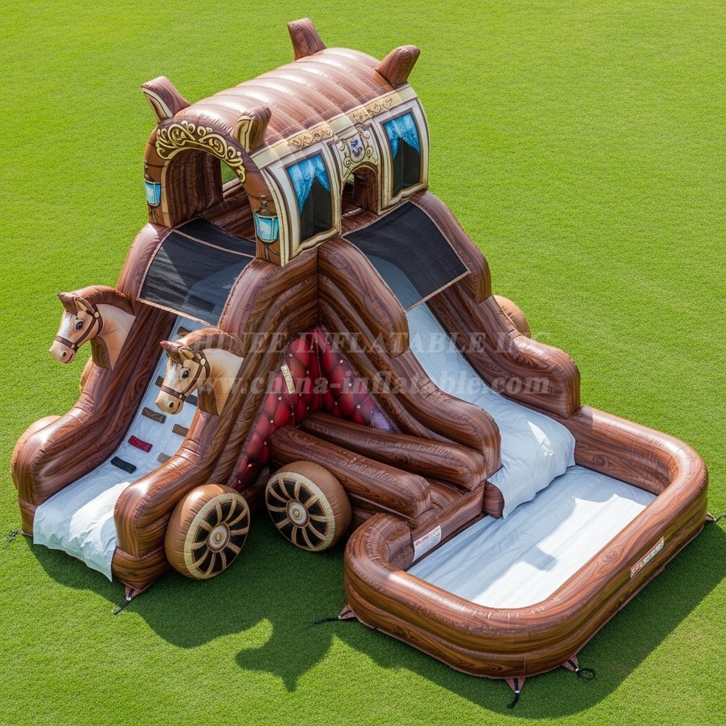 T8-5628 Horse Carriage Theme Inflatable Water Slide