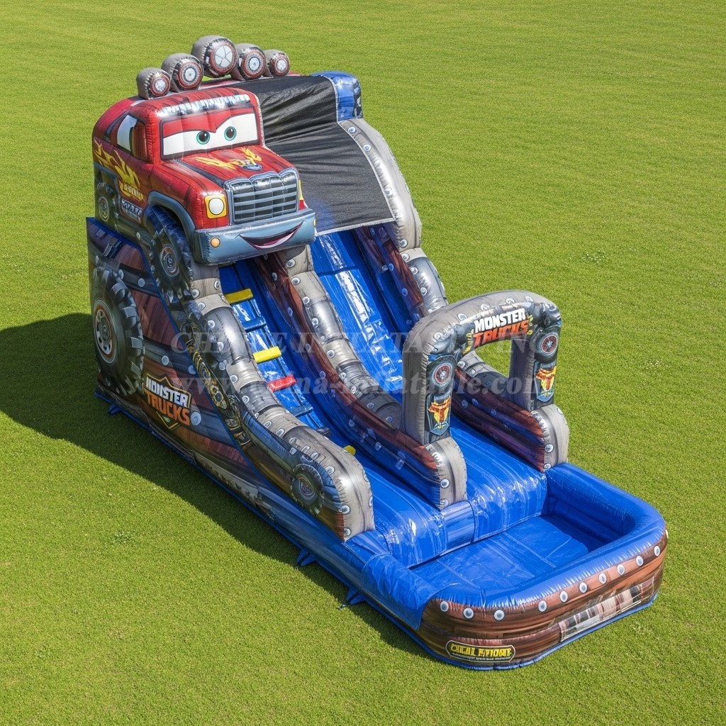 T8-5702 Monster Trucks Theme Inflatable Water Slide