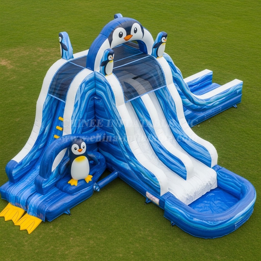 T8-5742 Penguin Theme Inflatable Water Slide