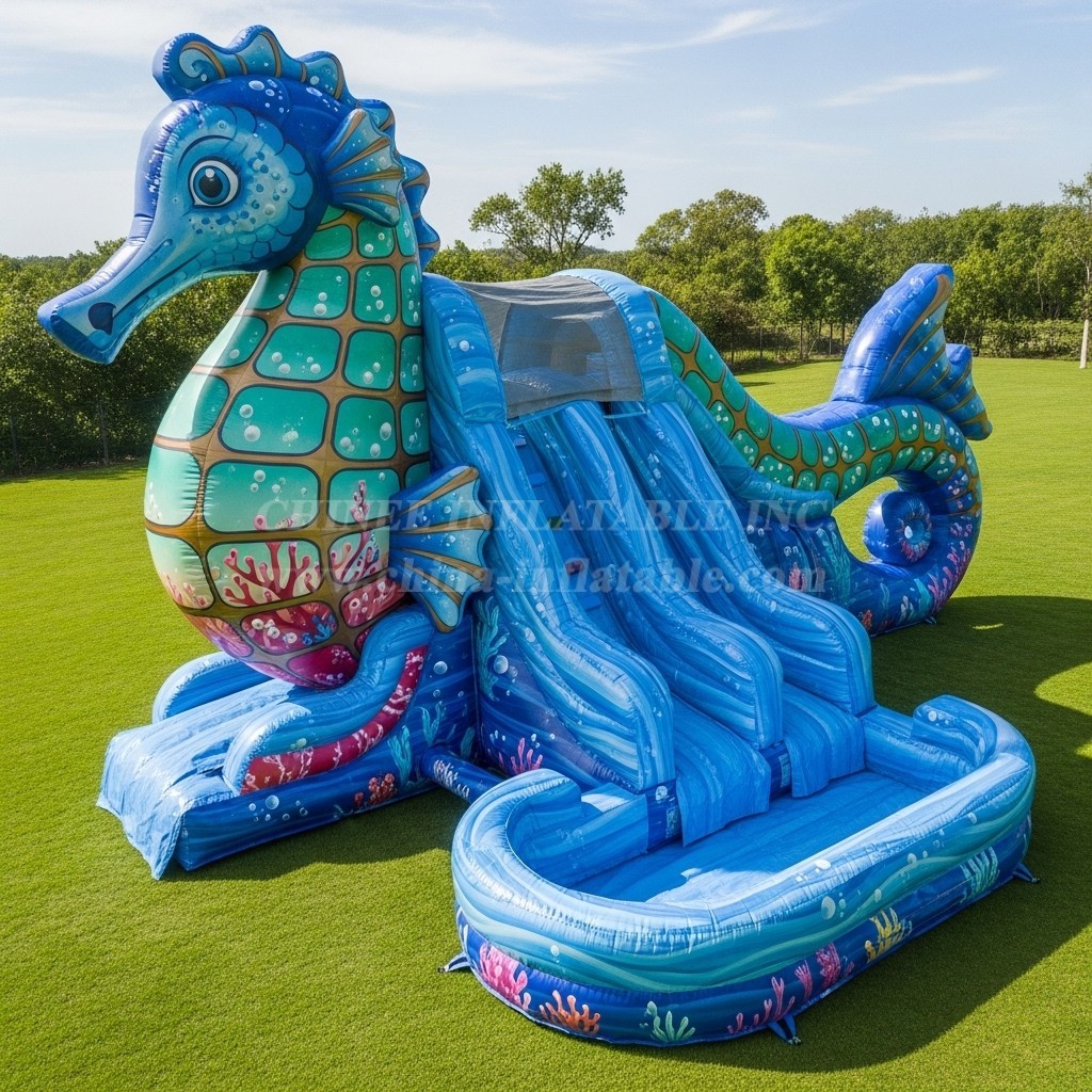 T8-5795 Seahorse Theme Inflatable Water Slide