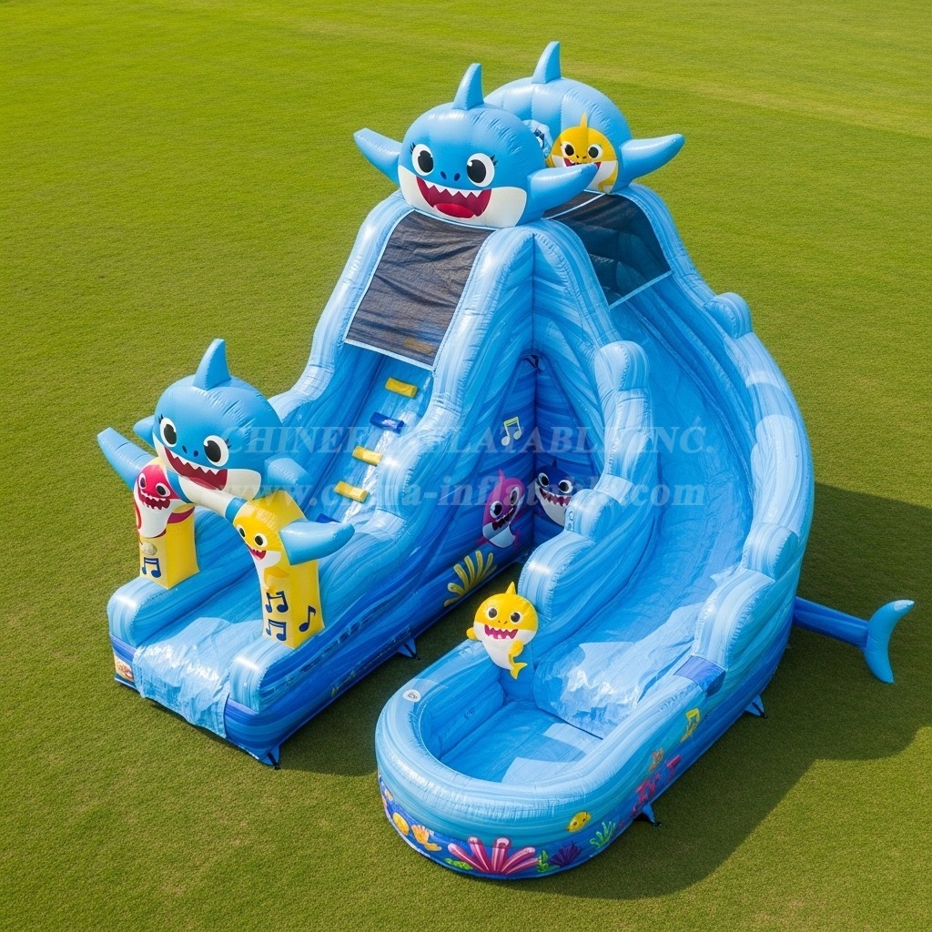 T8-7121 Baby Shark Theme Inflatable Water Slide