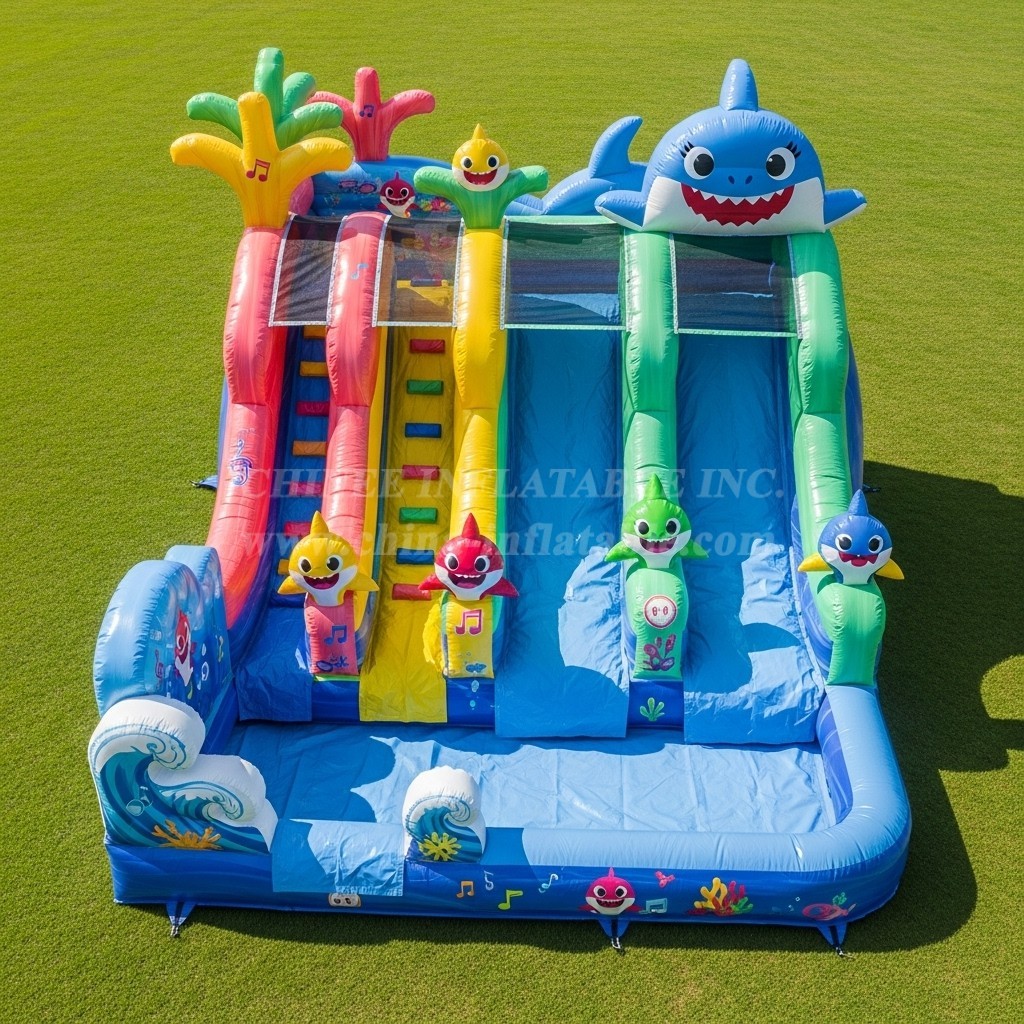 T8-7122 Baby Shark Theme Inflatable Water Slide