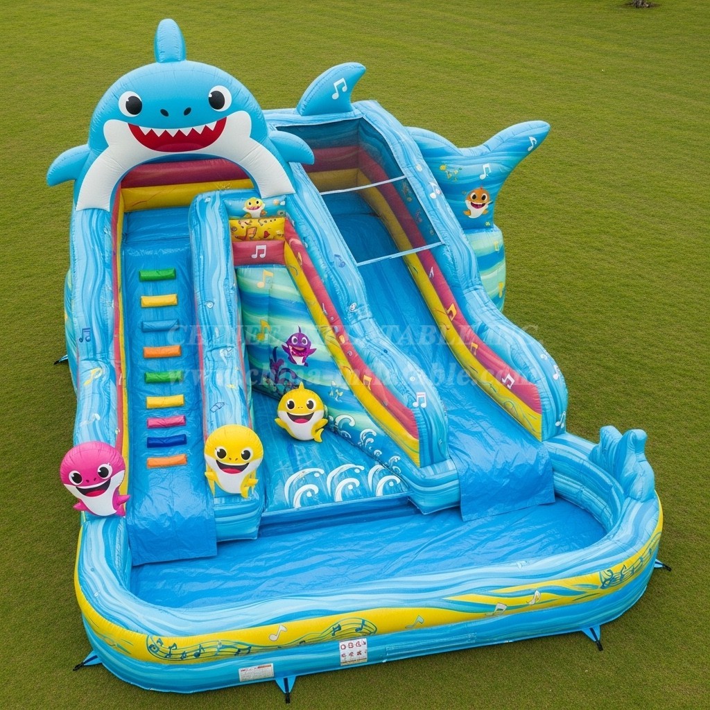 T8-7127 Baby Shark Theme Inflatable Water Slide