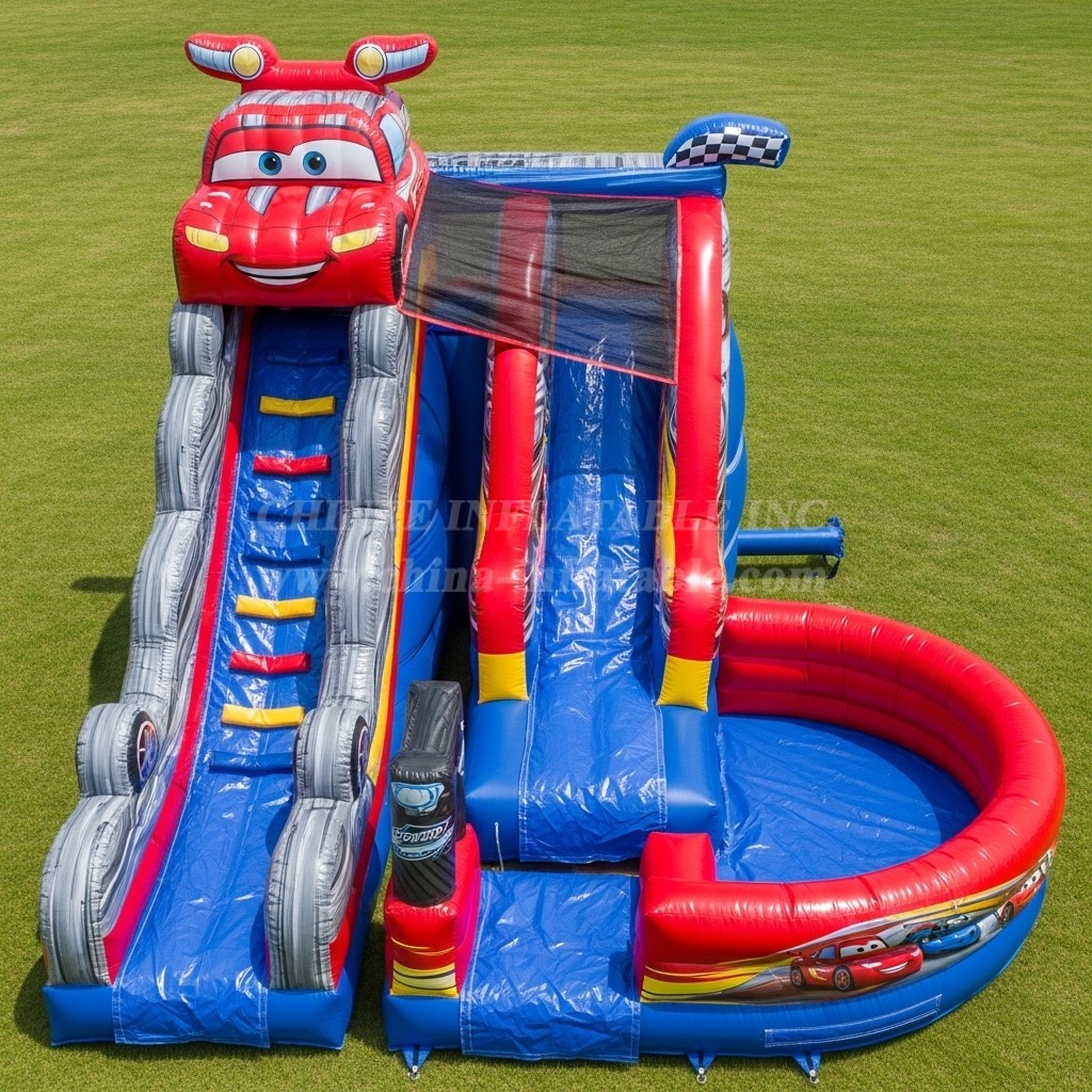 T8-7193 Cars Theme Inflatable Water Slide