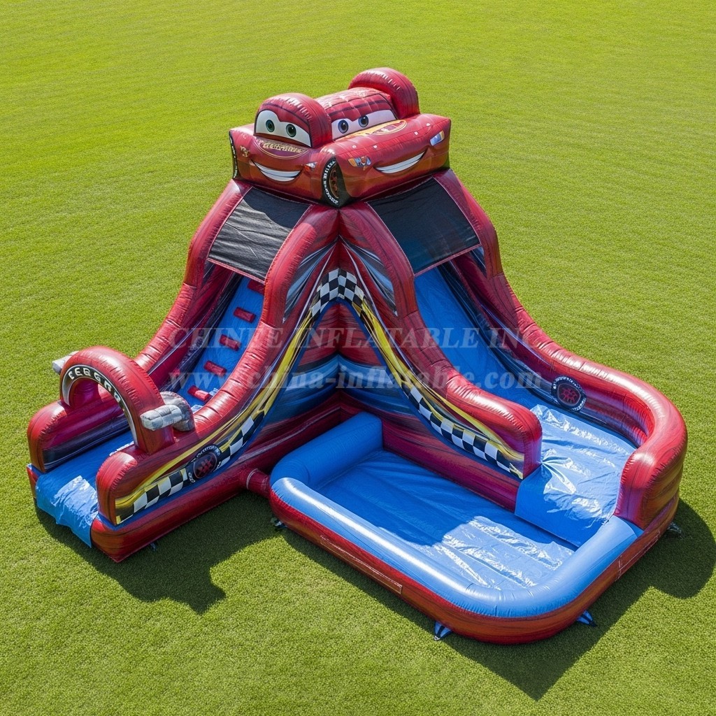 T8-7196 Cars Theme Inflatable Water Slide