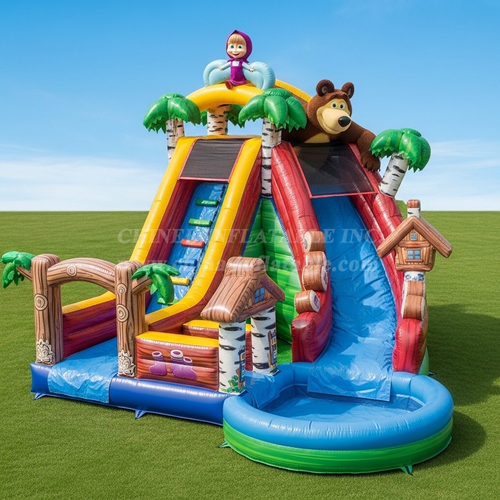T8-7307 Masha and the Bear Theme Inflatable Water Slide
