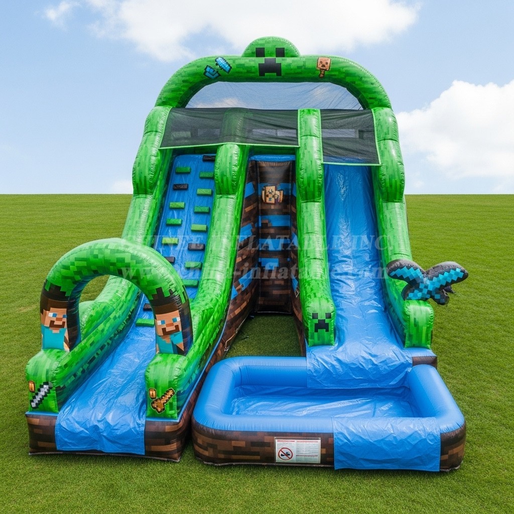 T8-7326 Minecraft Theme Inflatable Water Slide