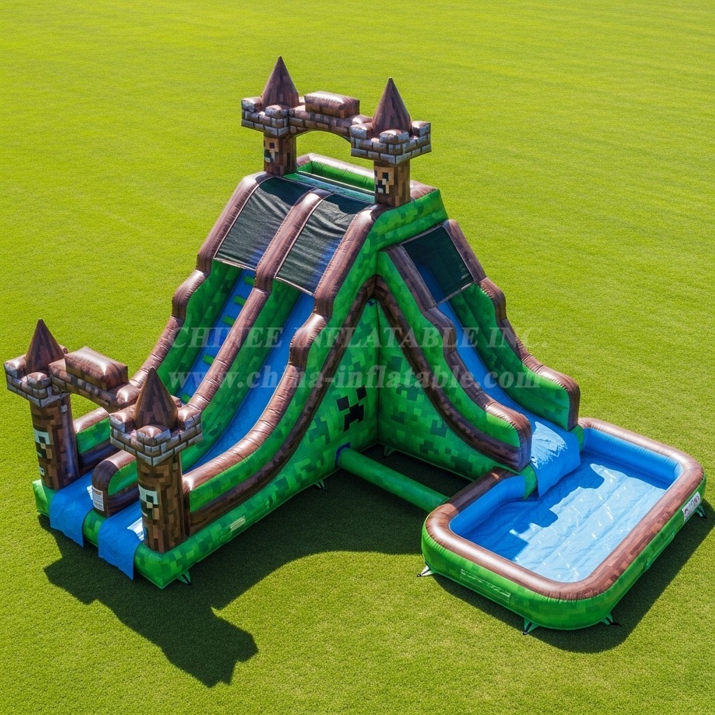 T8-7330 Minecraft Theme Inflatable Water Slide
