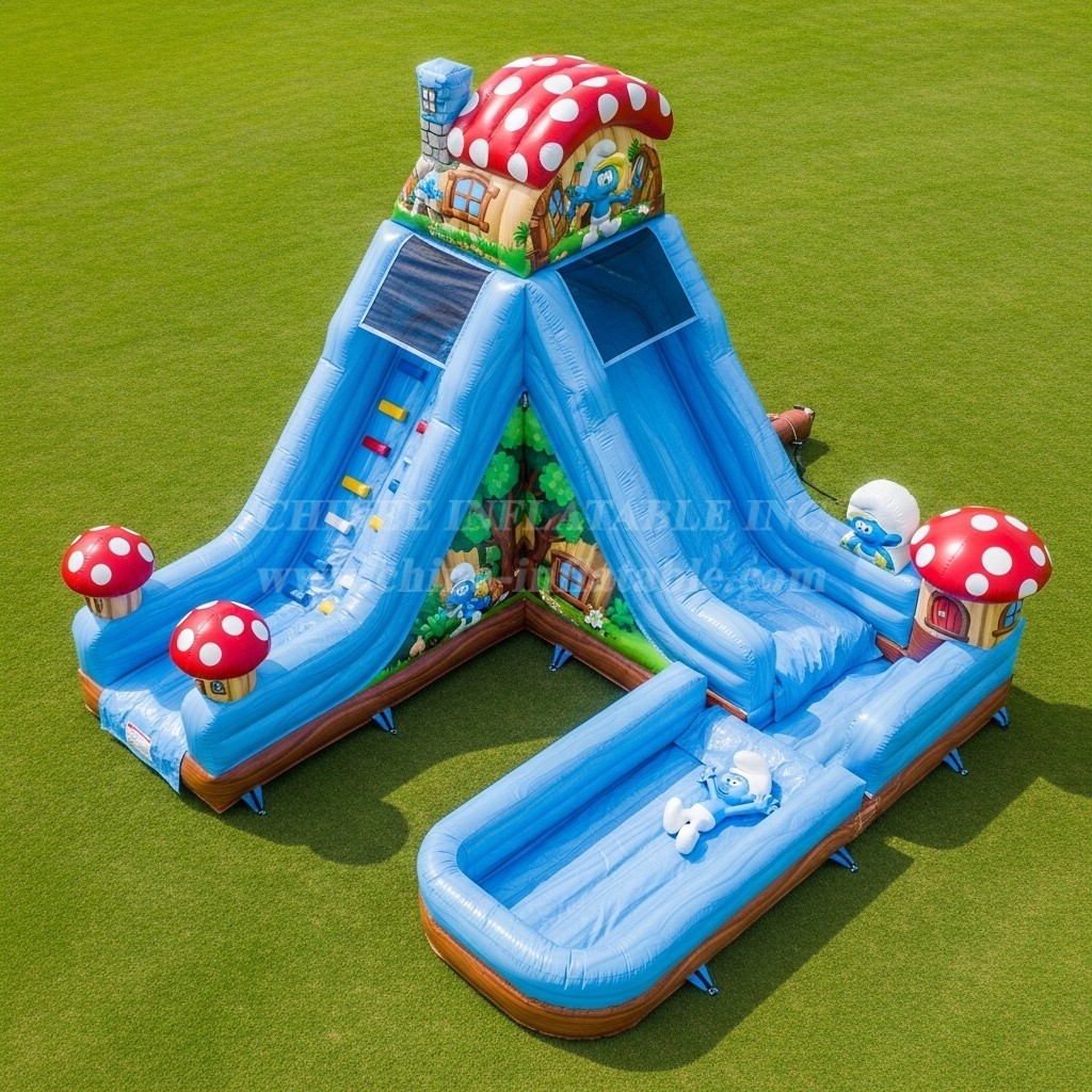 T8-7553 The Smurfs Theme Inflatable Water Slide