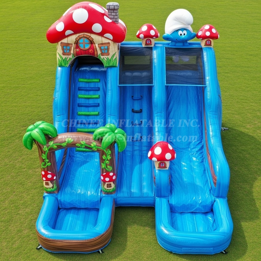 T8-7555 The Smurfs Theme Inflatable Water Slide