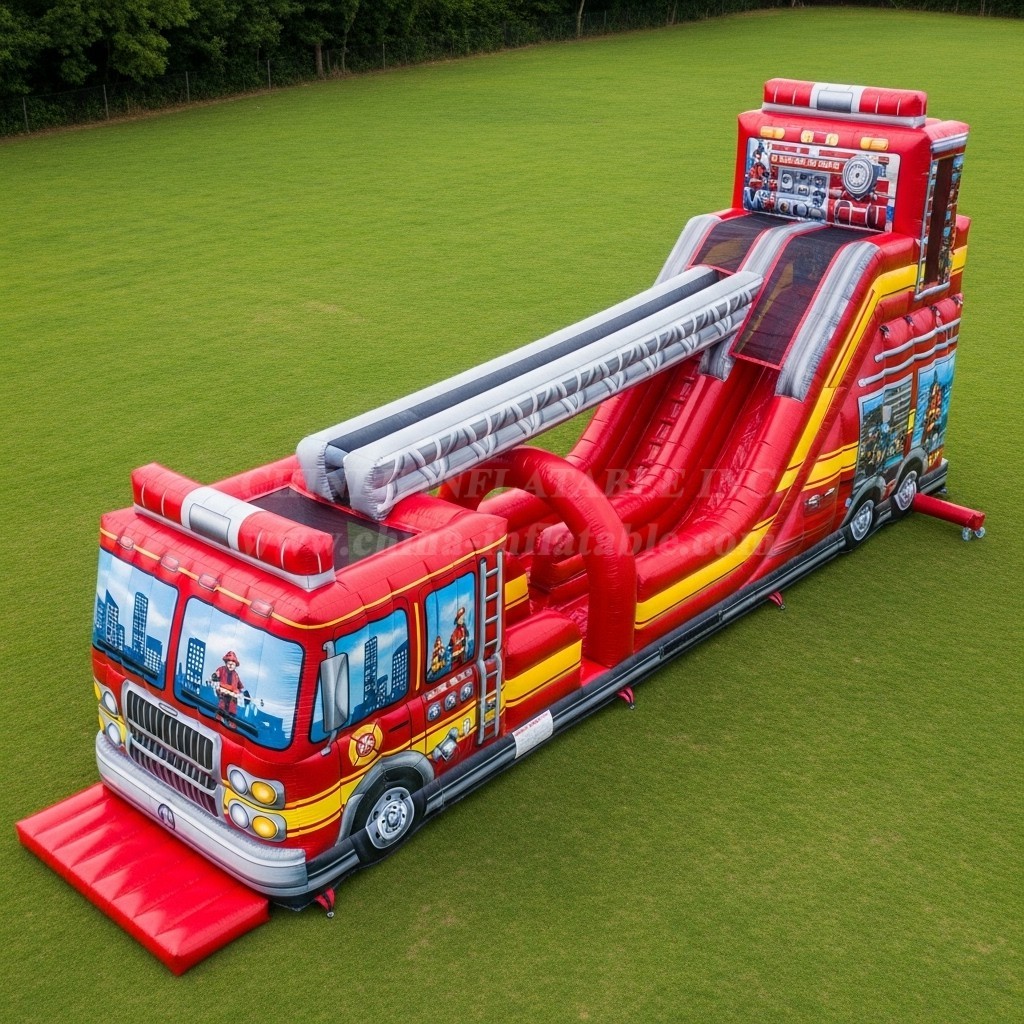 T8-8942 Firetruck Theme Inflatable Slide