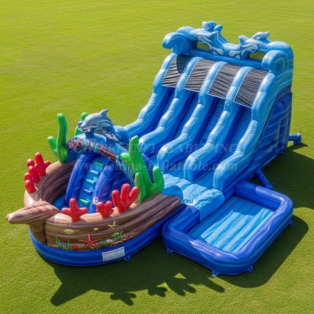 T8-9215 Ocean Dolphin Inflatable Water Slide