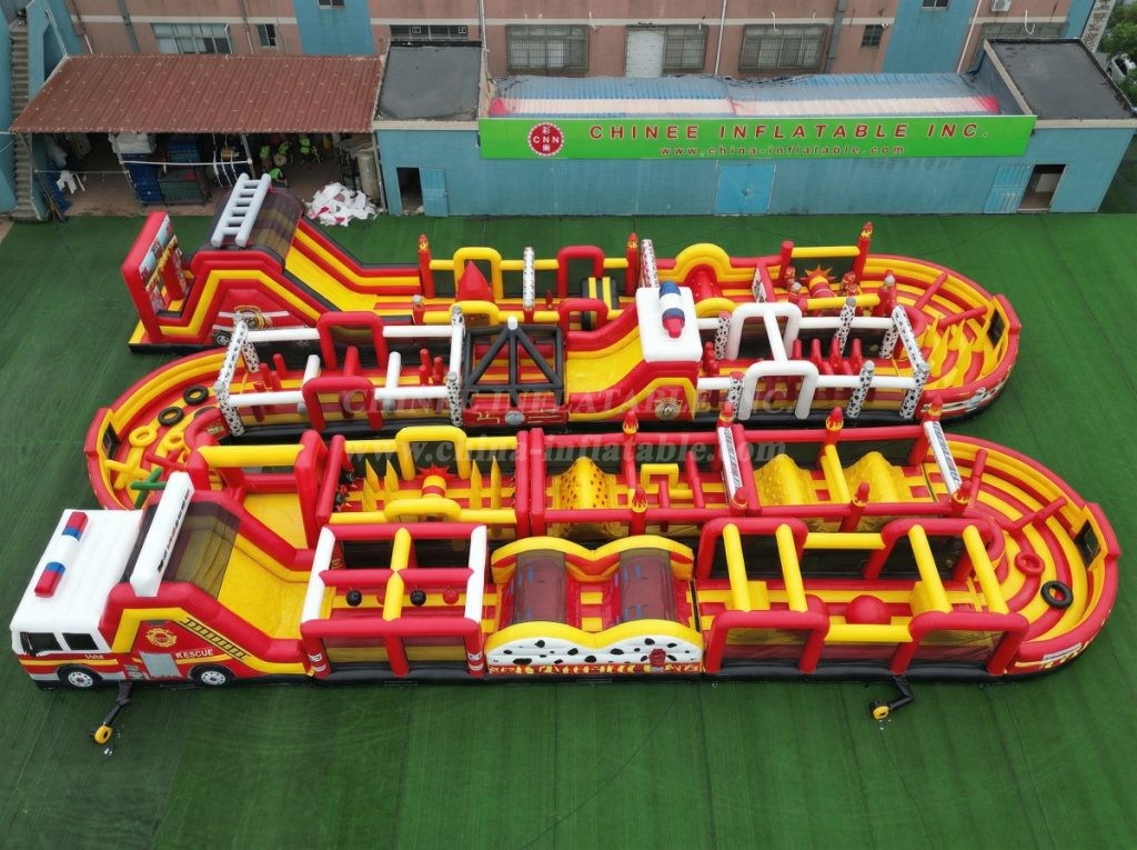 CR2-294 Firetruck Theme Challenging Run Giant Inflatable Obstacle Courses